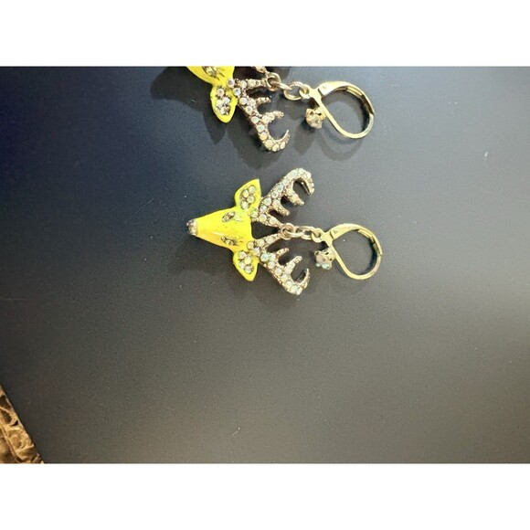VINTAGE REINDEER AURORA BOREALIS EARRINGS BUCK STAG DANGLE RHINESTONES CHRISTMAS - Picture 11 of 13